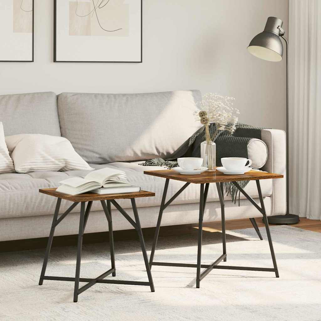 vidaXL Jeu de tables d'appoint 2 pcs Chêne fumé et noir