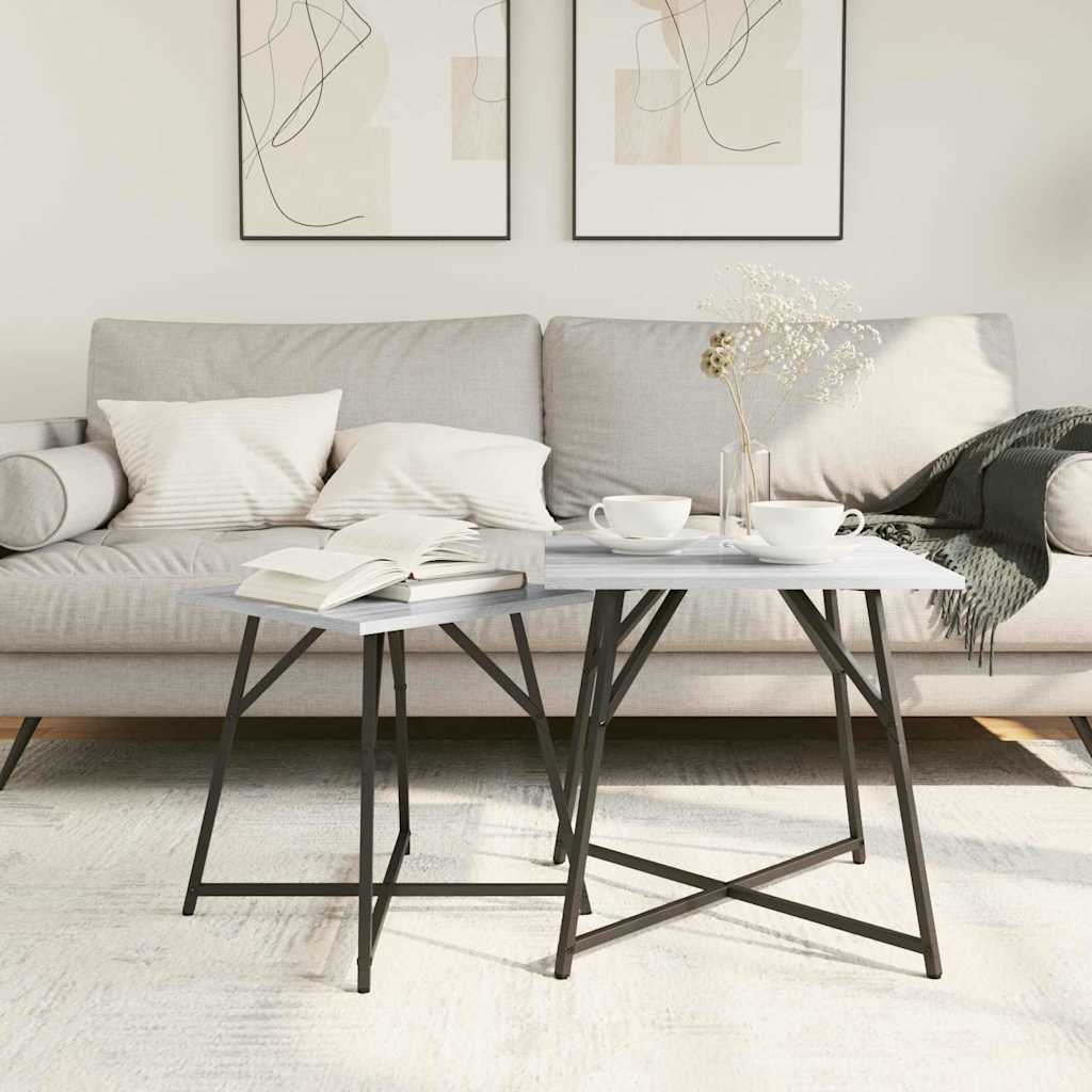 Beistelltisch-Set 2 pcs Grau Sonoma und Schwarz