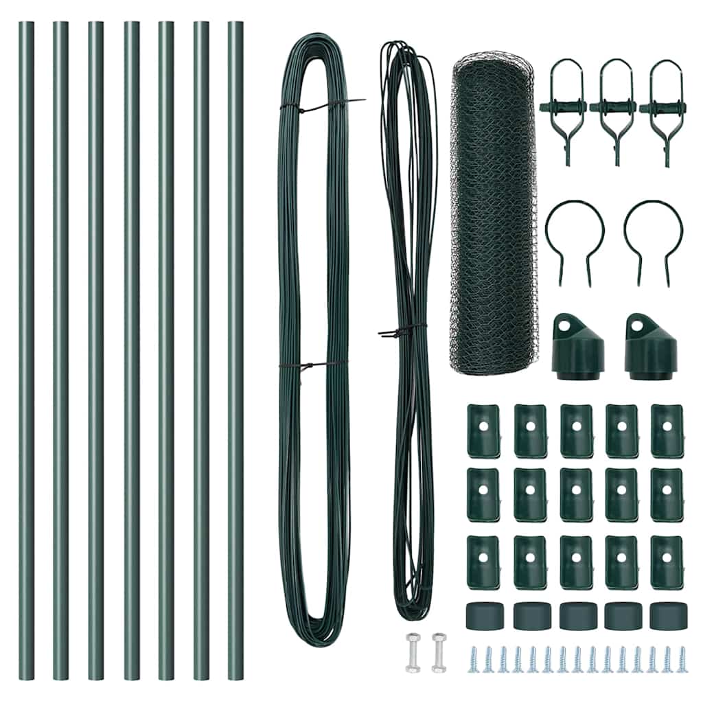 vidaXL Zaunpfosten Grün 10 x 0,5 m (13 mm Netz) Stahl und PVC