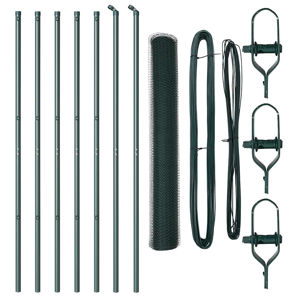 vidaXL Zaunpfosten Grün 10 x 1 m (13 mm Maschen) Stahl und PVC