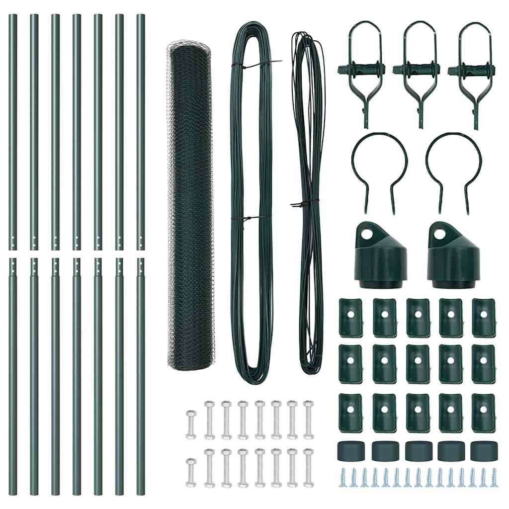 vidaXL Zaunpfosten Grün 10 x 1 m (13 mm Maschen) Stahl und PVC