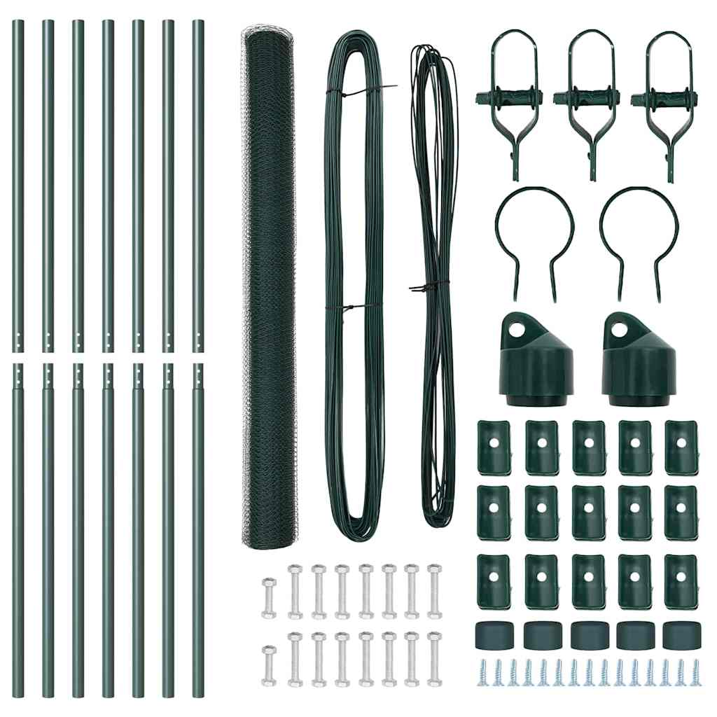 vidaXL Zaunpfosten Grün 10 x 1,5 m (25 mm Maschen) Stahl und PVC