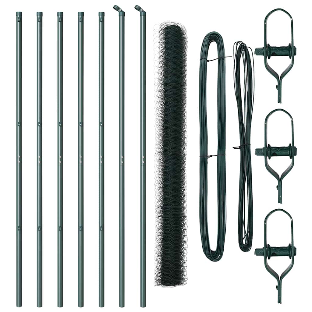 Zaunpfosten Grün 10 x 1,6 m (50 mm Maschenweite) Stahl und PVC