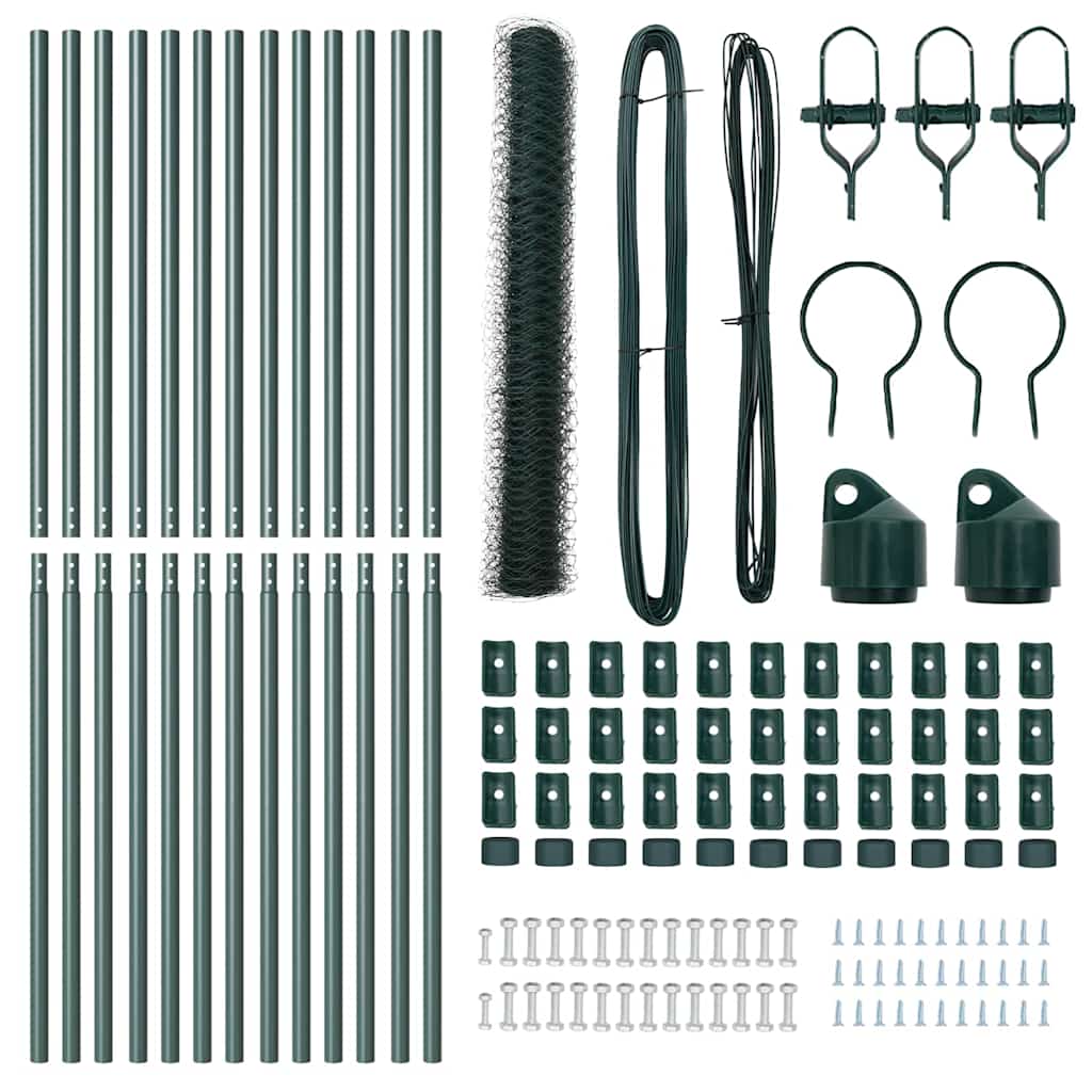 vidaXL Zaun mit Pfosten Grün 1 x 25 m PVC-beschichteter Stahl