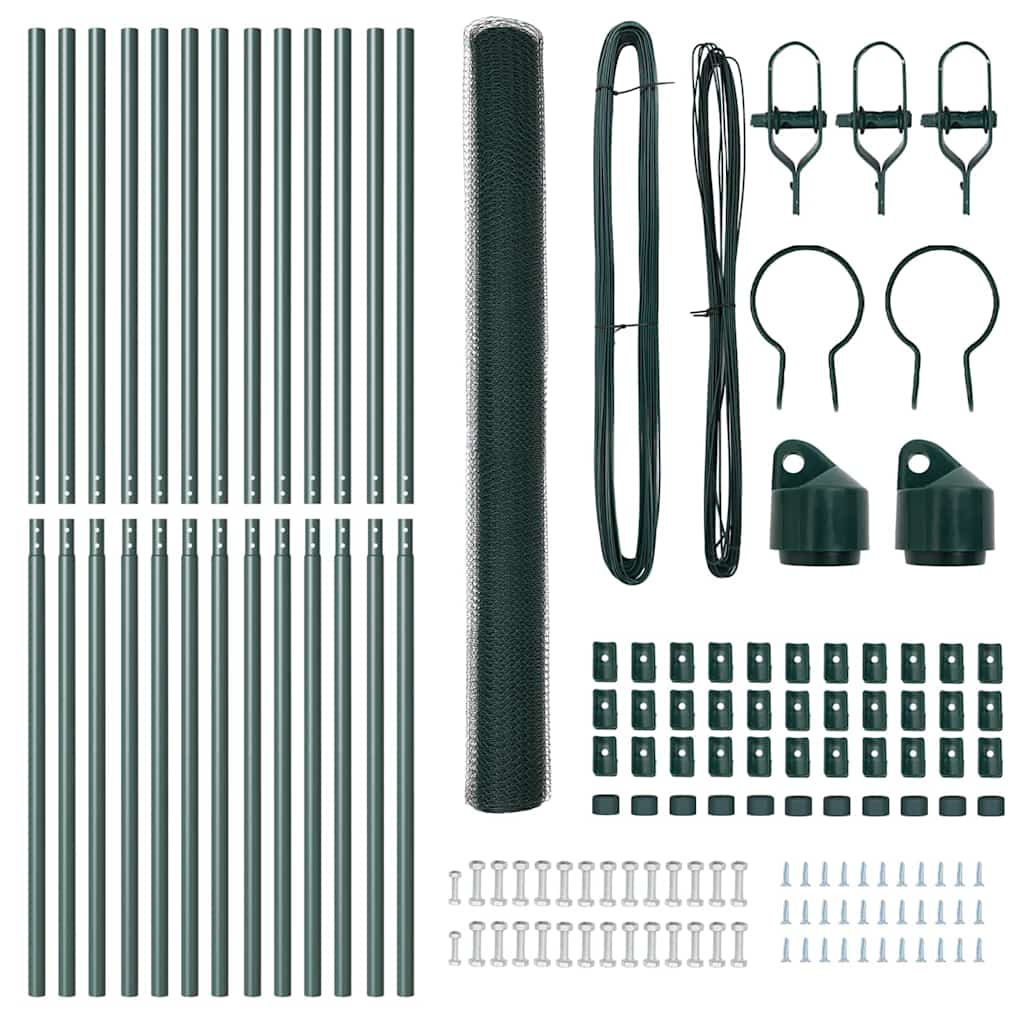 vidaXL Zaunpfosten Grün 25 x 1,6 m (25 mm Netz) Stahl und PVC