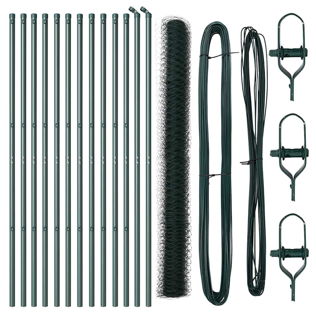 vidaXL Zaunpfosten Grün 25 x 1,6 m (50 mm Geflecht) Stahl und PVC