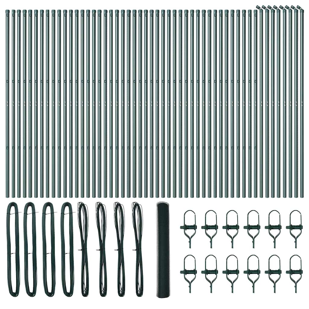 vidaXL Zaunpfosten Grün 100 x 1 m (13 mm Maschenweite) Stahl und PVC