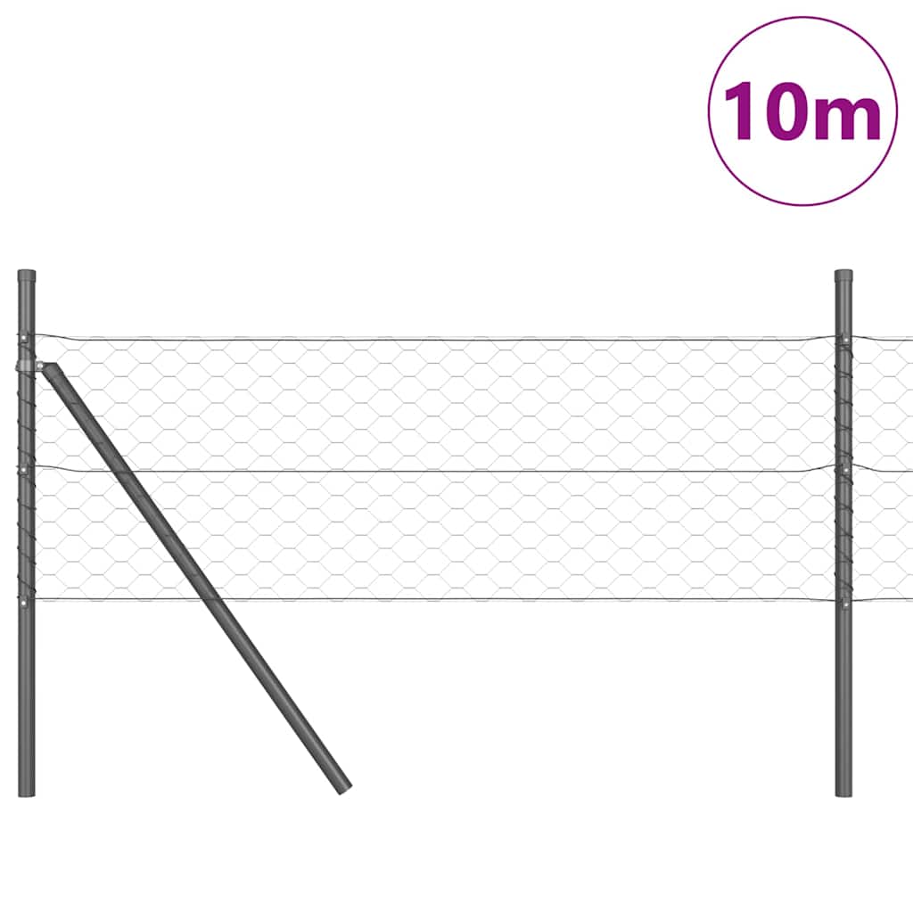 vidaXL Zaunpfosten Grau 10 x 0,5 m (50 mm Maschen) Stahl und PVC