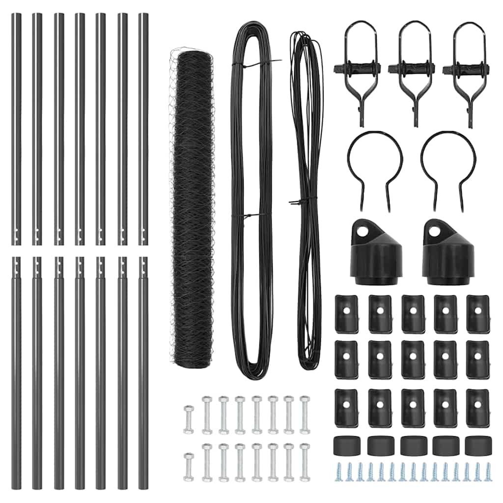 Zaunpfosten Grau 10 x 1,2 m (36 mm Netz) Stahl und PVC