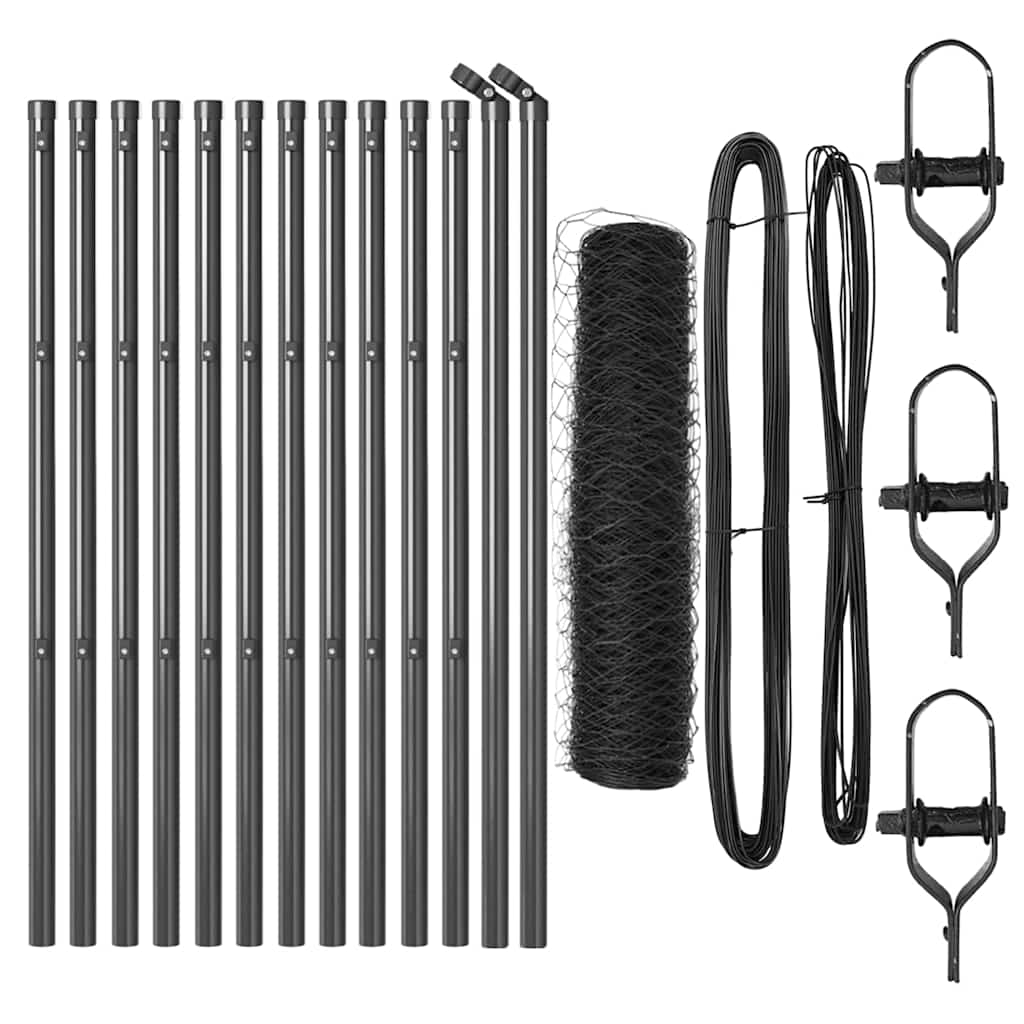 vidaXL Zaunpfosten Grau 25 x 0,5 m (36 mm Netz) Stahl