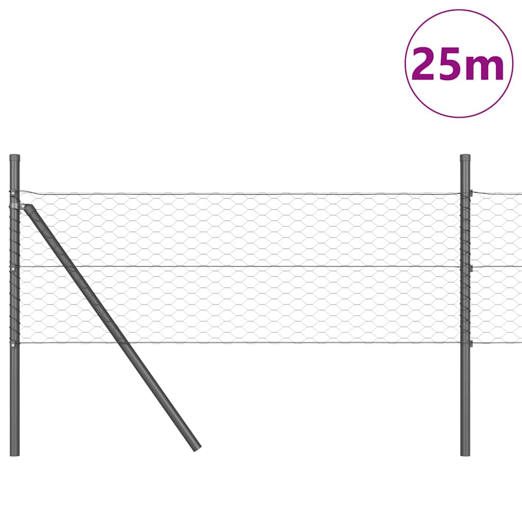 vidaXL Zaunpfosten Grau 25 x 0,5 m (36 mm Netz) Stahl