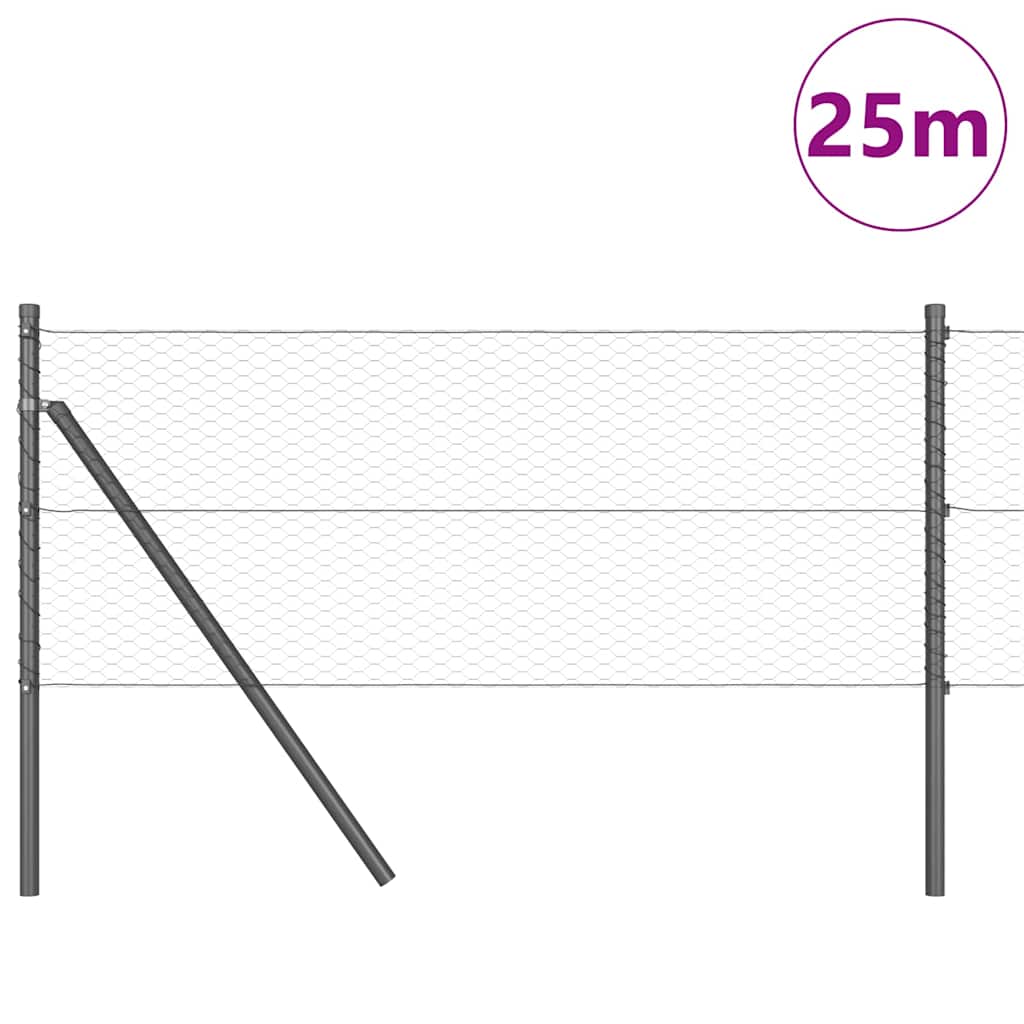 vidaXL Zaunpfosten Grau 25 x 0,6 m (25 mm Maschenweite) Stahl und PVC