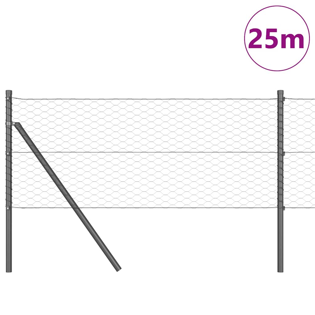 vidaXL Zaunpfosten Grau 25 x 0,6 m (36 mm Maschen) Stahl und PVC