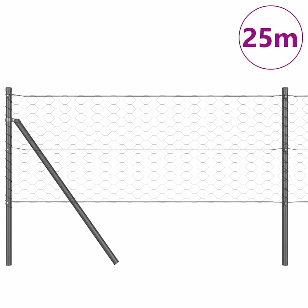 vidaXL Zaunpfosten Grau 25 x 0,6 m (50 mm Maschen) Stahl und PVC