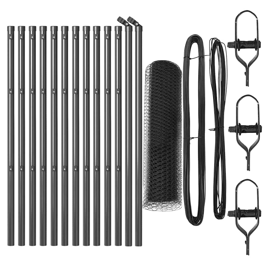 Zaunpfosten Grau 25 x 0,8 m (25 mm Mesh) Stahl und PVC