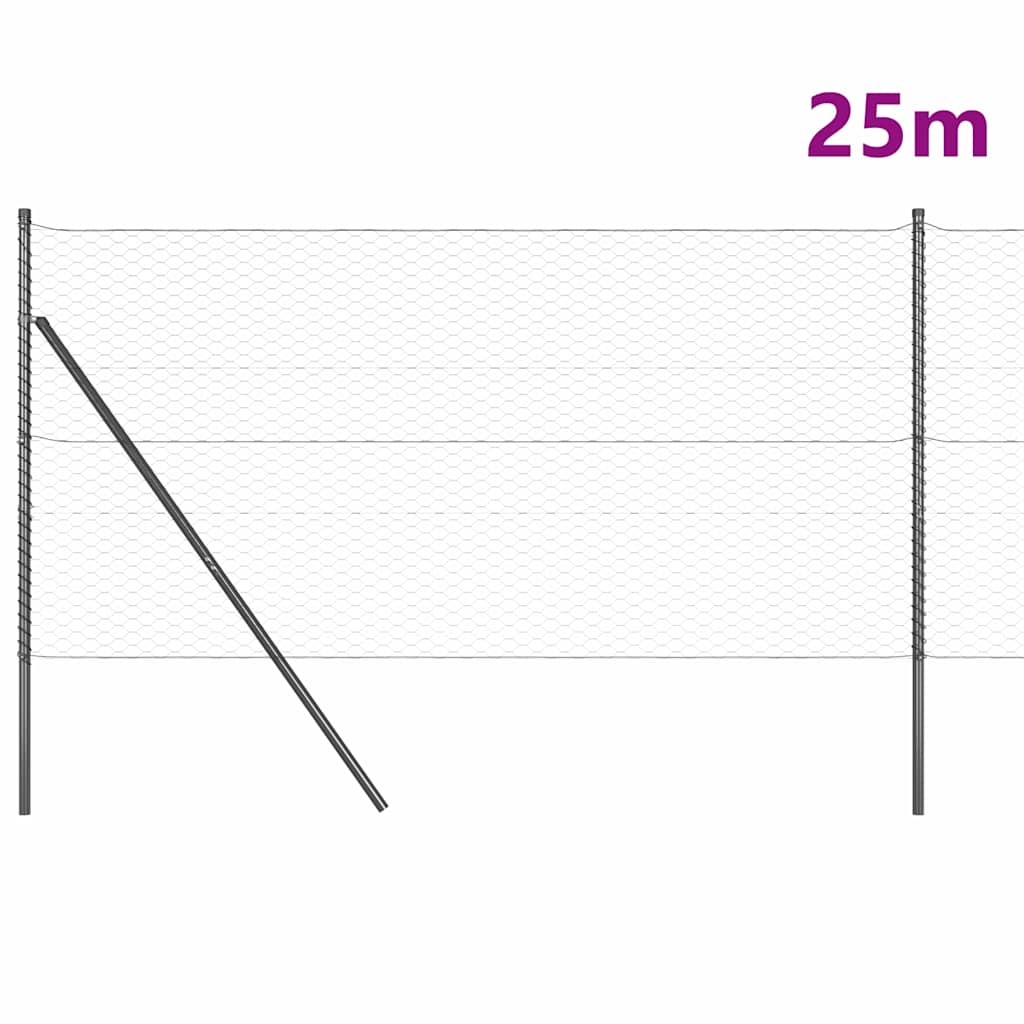 vidaXL Zaunpfosten Grau 25 x 1 m (36 mm Maschen) Stahl