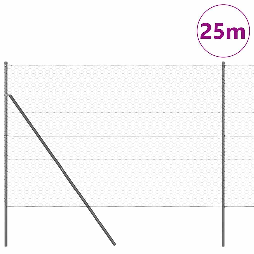 vidaXL Zaunpfosten Grau 25 x 1,6 m (36 mm Mesh) Stahl und PVC