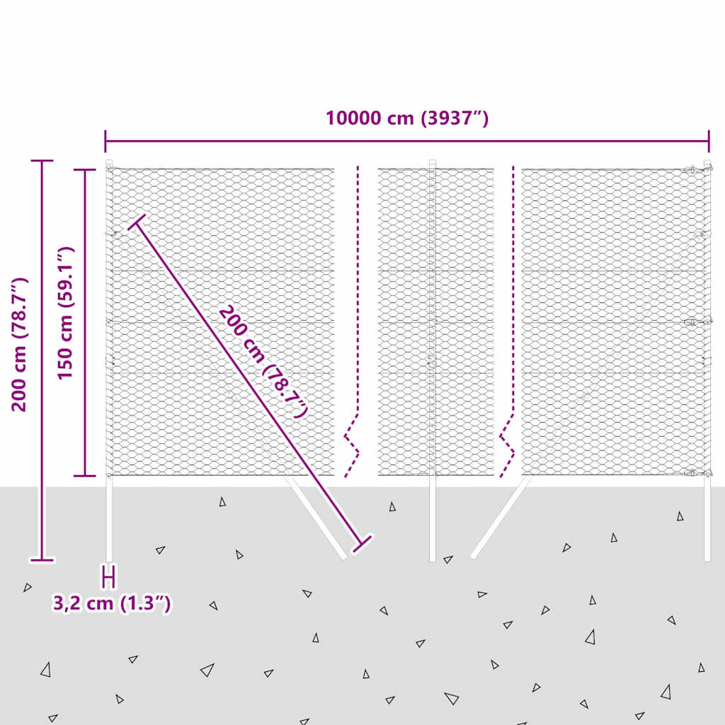 vidaXL Zaunpfosten Grau 100 x 1,5 m (36 mm Maschenweite) Stahl und PVC