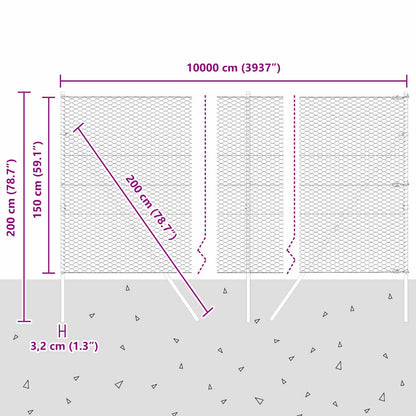 vidaXL Zaunpfosten Grau 100 x 1,5 m (36 mm Maschenweite) Stahl und PVC