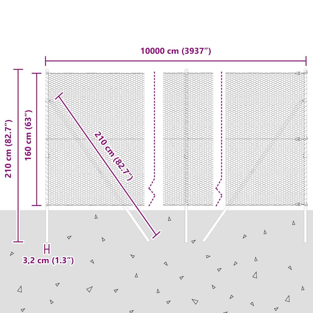 vidaXL Zaunpfosten Grau 100 x 1,6 m (25 mm Maschennetz) Stahl und PVC