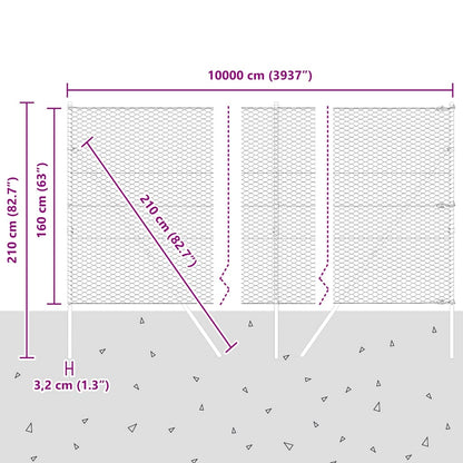 vidaXL Zaunpfosten Grau 100 x 1,6 m (36 mm Maschen) Stahl und PVC