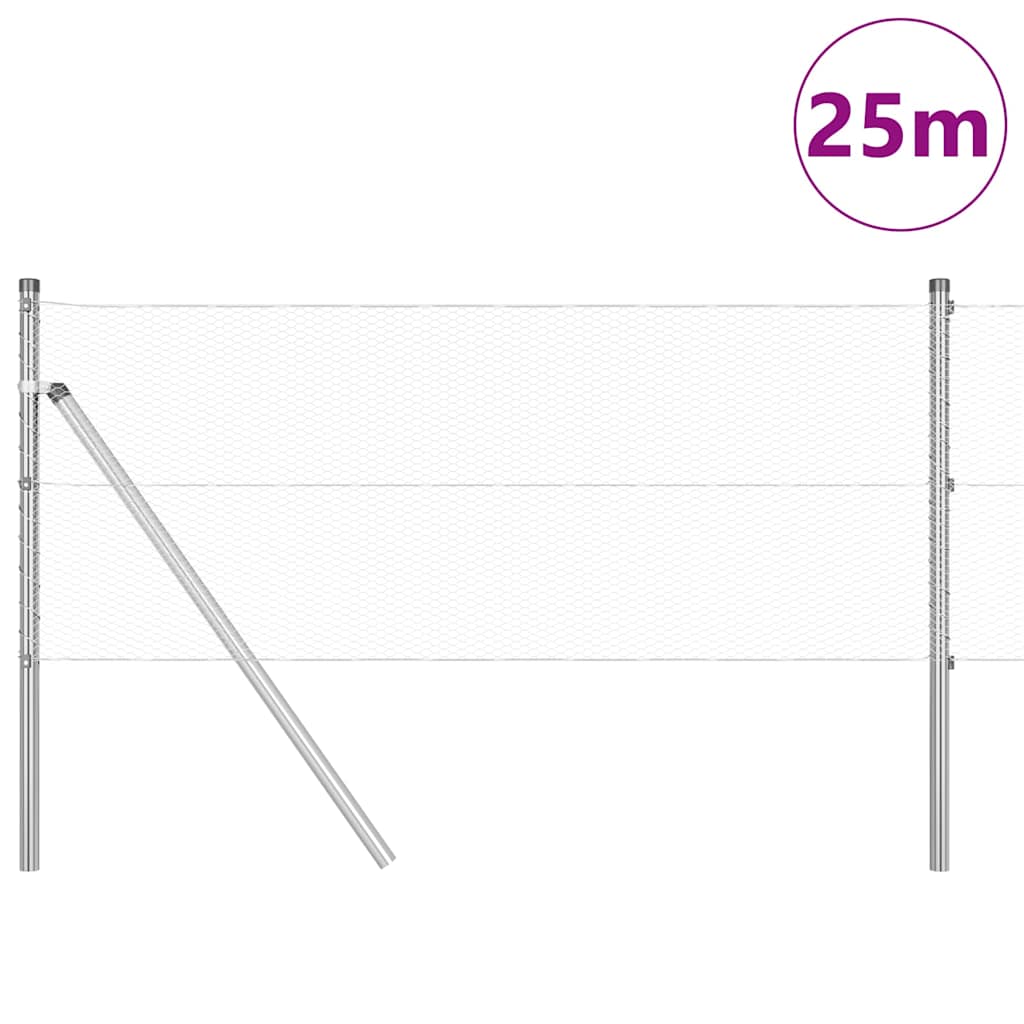 vidaXL Zaunpfosten Silber 25 x 0,6 m (13 mm Maschen) Stahl