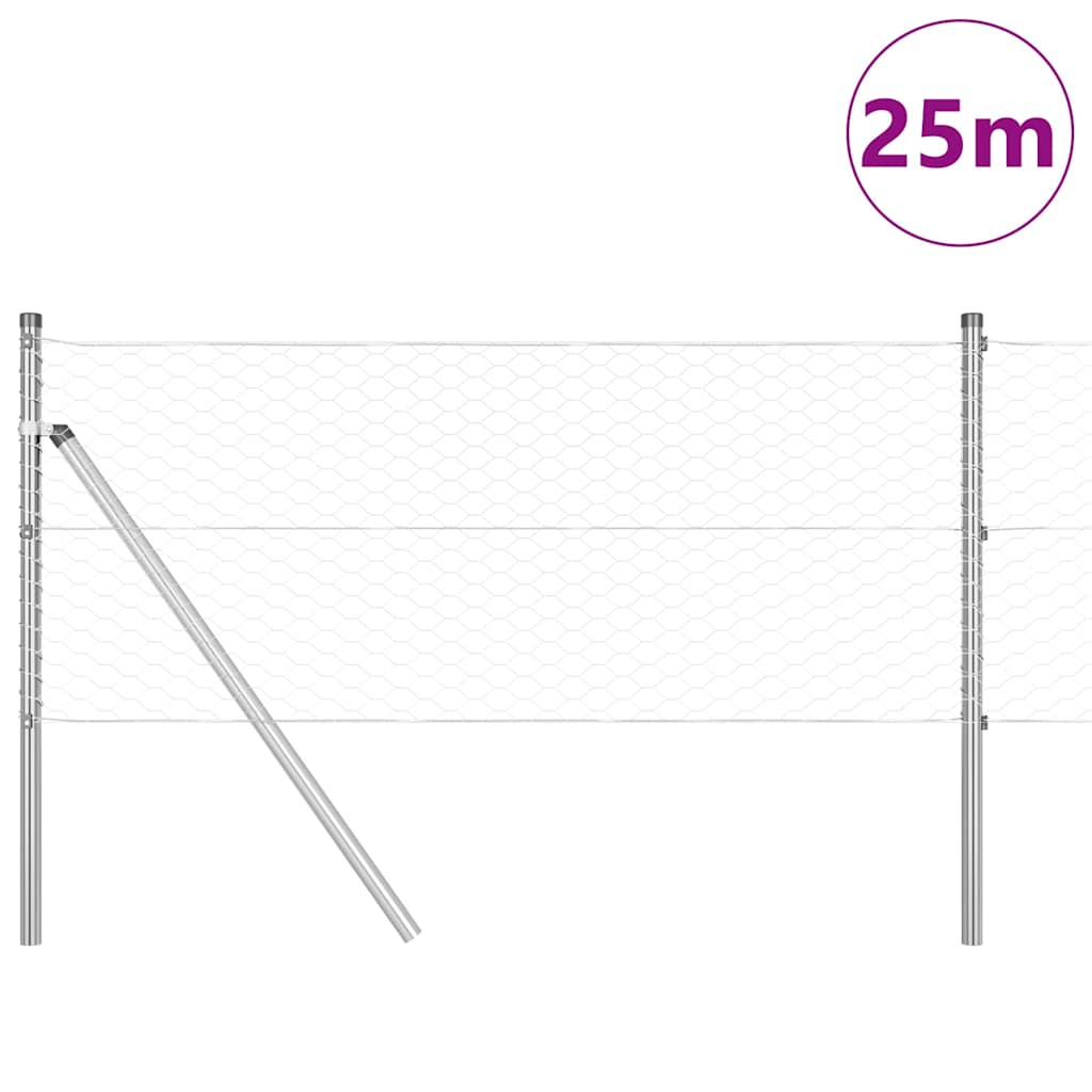 vidaXL Zaunpfosten Silber 25 x 0,6 m (36 mm Maschen) Stahl