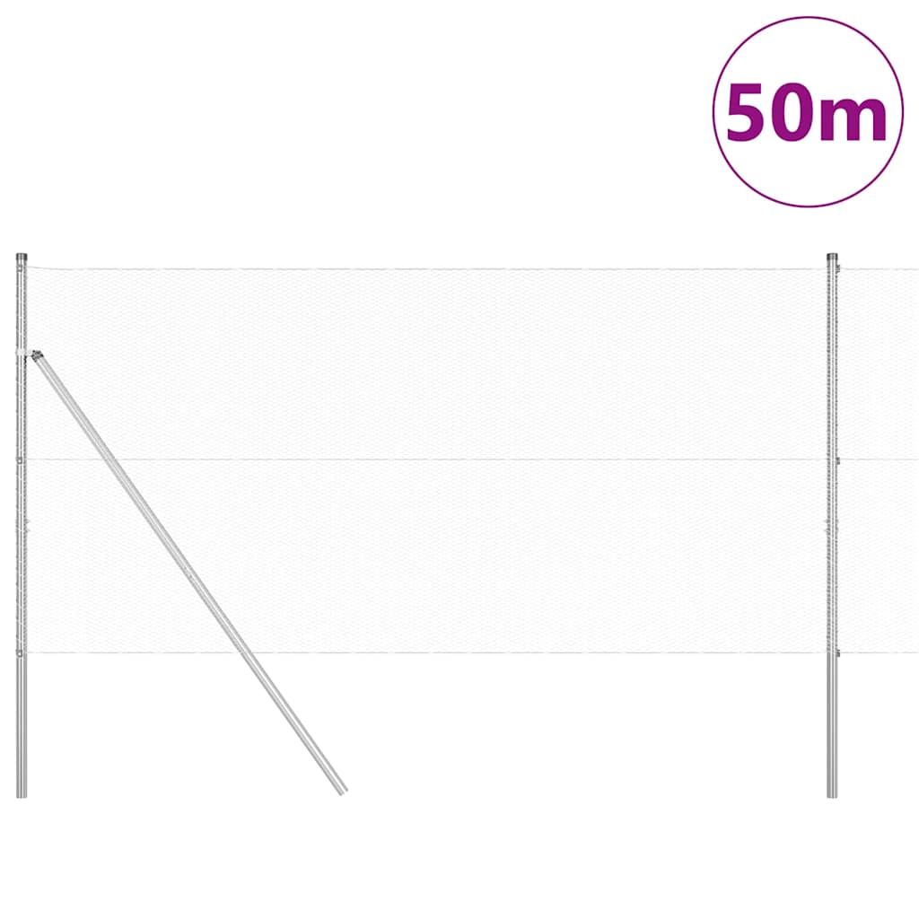 vidaXL Zaunpfosten Silber 50 x 1,4 m (13 mm Maschenweite) Stahl