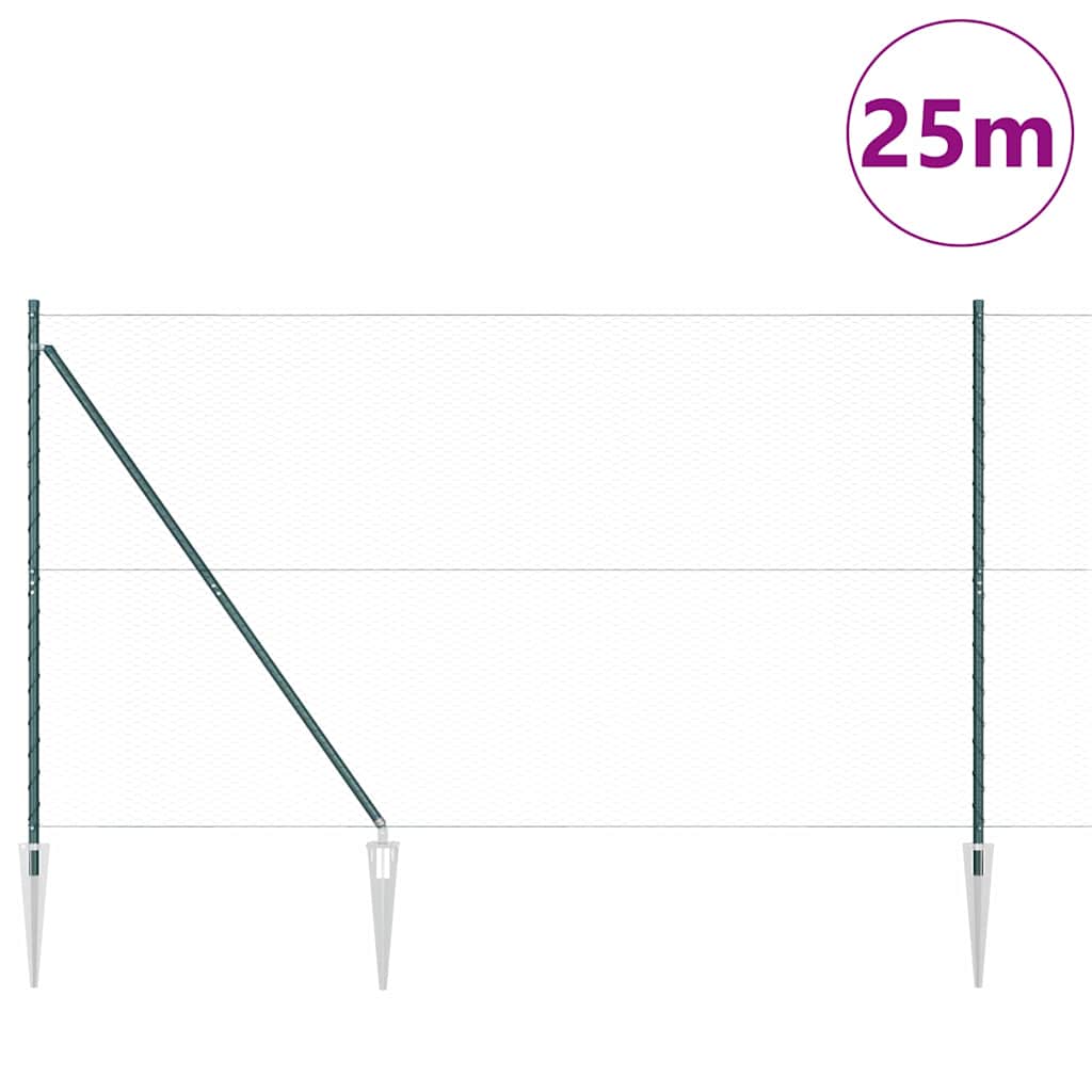 vidaXL Zaunpfosten Grün 25 x 1,6 m (25 mm Netz) Stahl und PVC