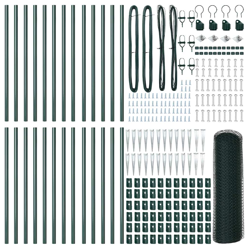 vidaXL Zaunpfosten Grün 50 x 0,5 m (25 mm Maschen) Stahl und PVC