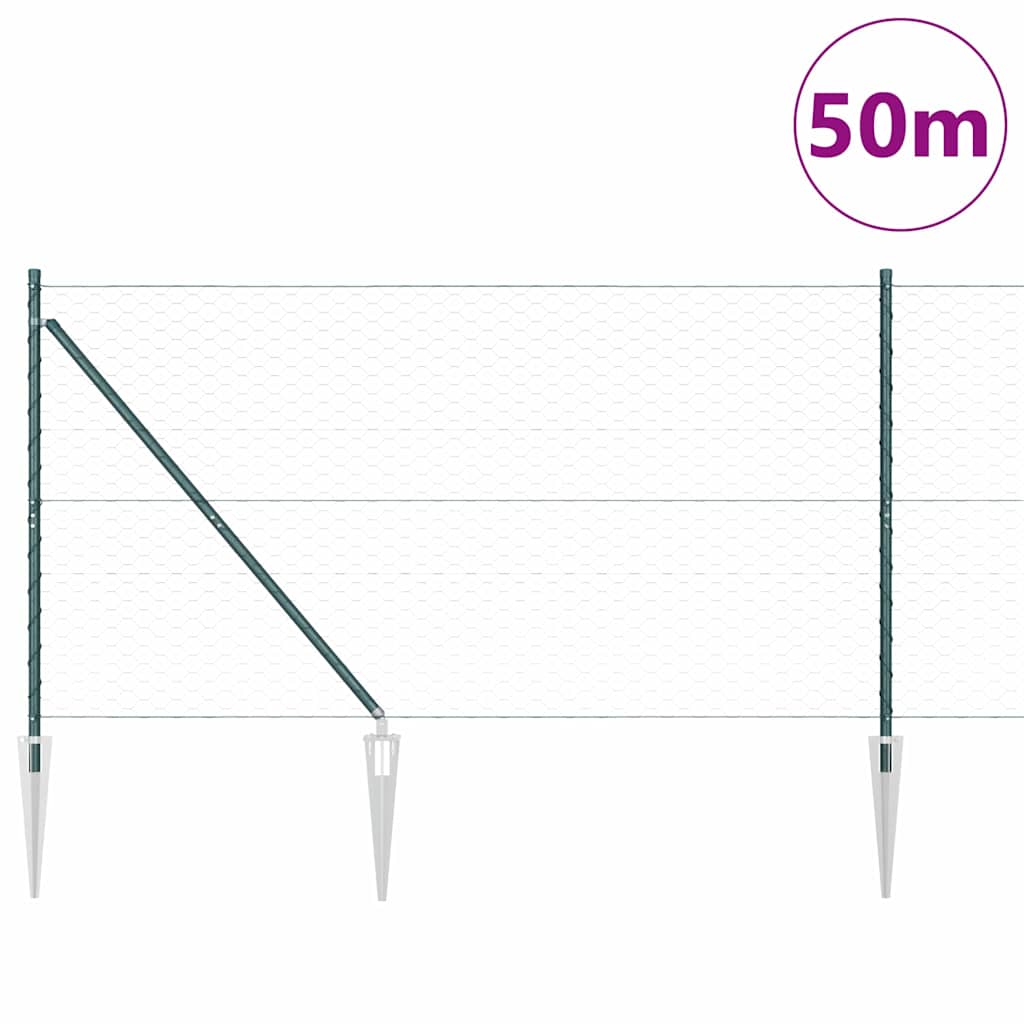 vidaXL Zaunpfosten Grün 50 x 1,4 m (50 mm Maschenweite) Stahl und PVC
