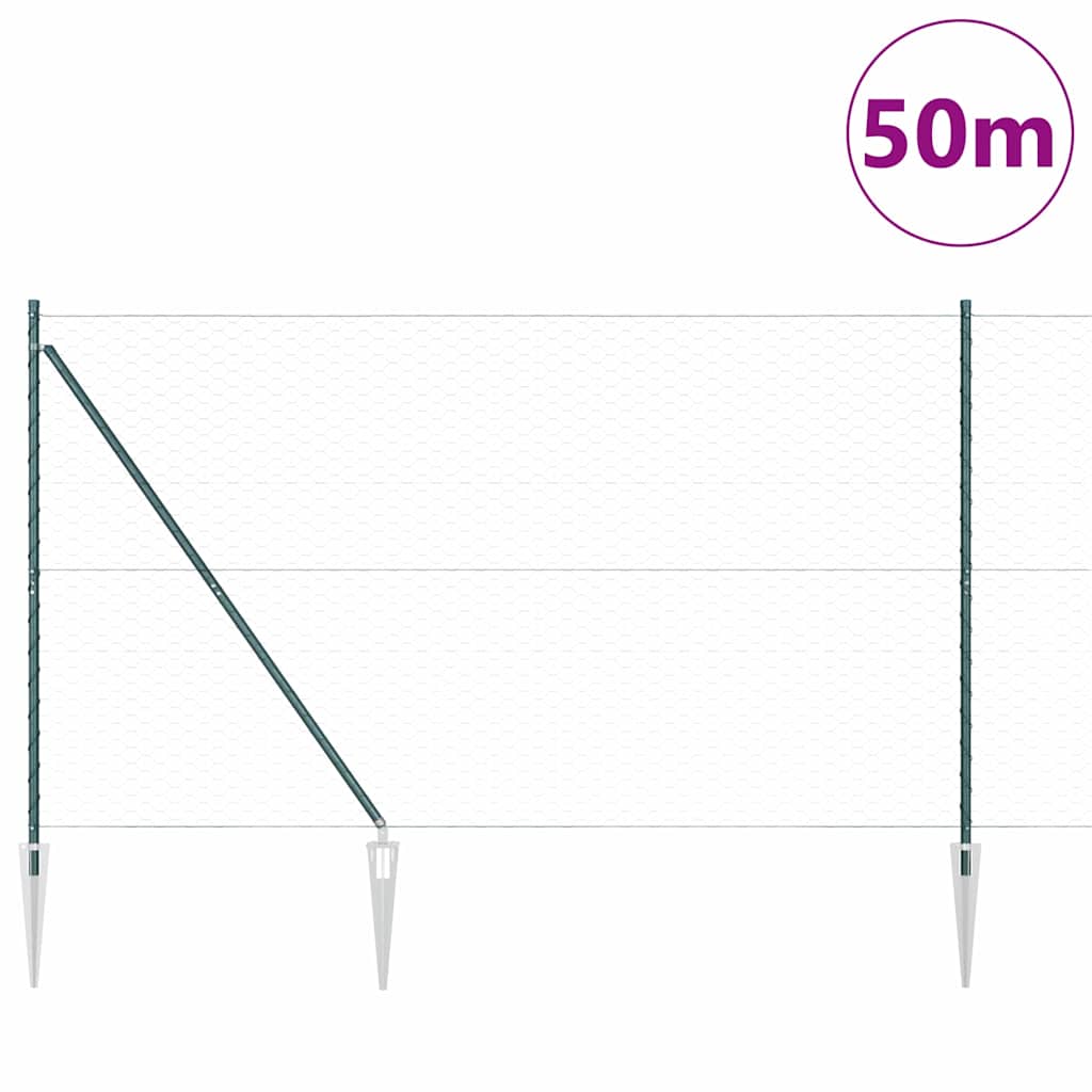 vidaXL Zaunpfosten Grün 50 x 1,6 m (50 mm Maschenweite) Stahl und PVC