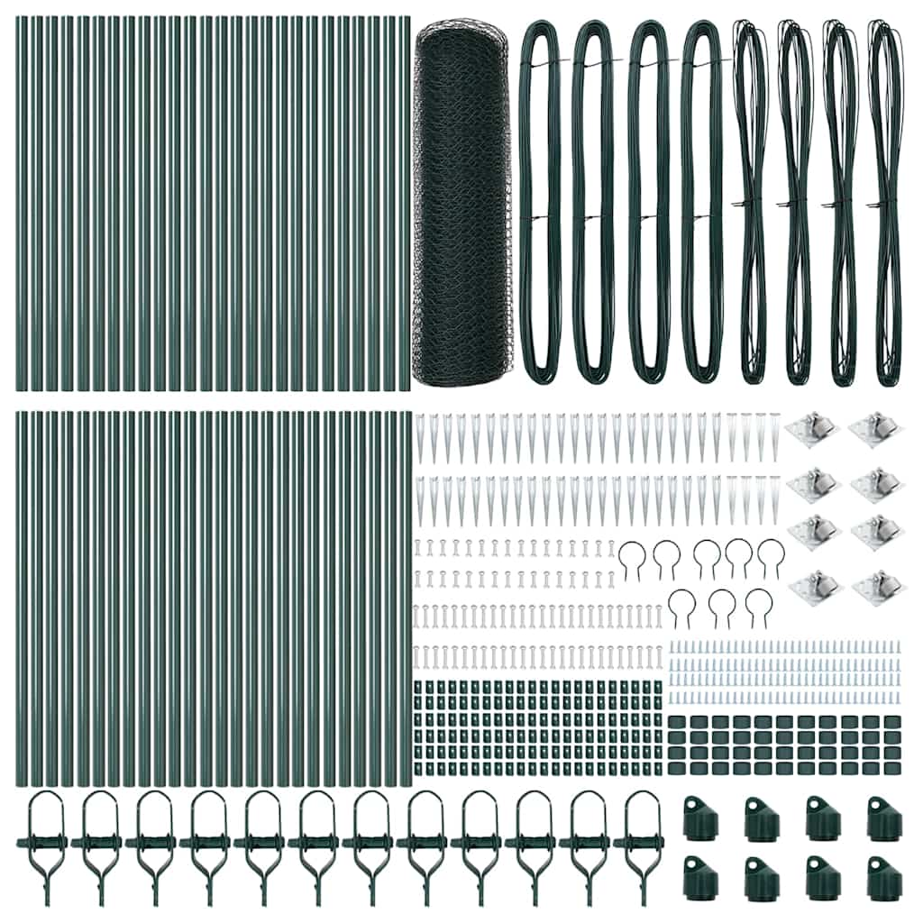 vidaXL Zaunpfosten Grün 100 x 1 m (13 mm Maschenweite) Stahl und PVC