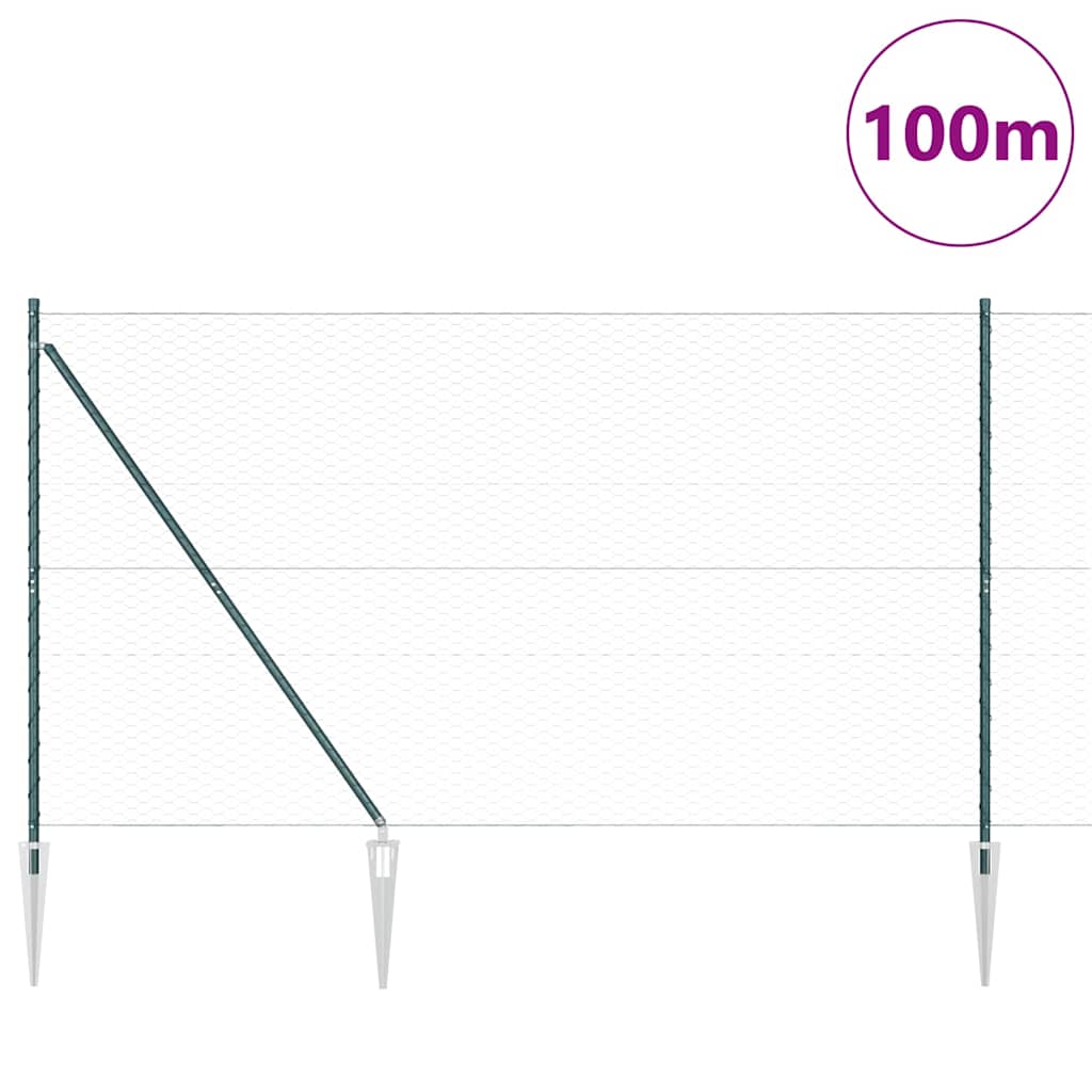 vidaXL Zaunpfosten Grün 100 x 1,6 m (36 mm Maschen) Stahl und PVC