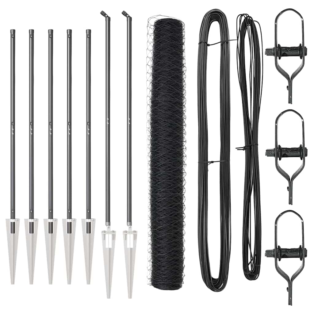 Zaunpfosten Grau 10 x 1,2 m (36 mm Netz) Stahl und PVC