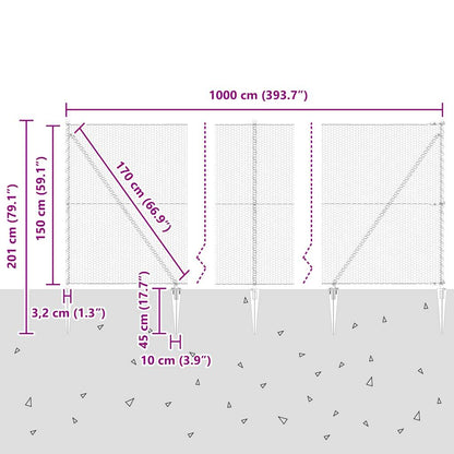 vidaXL Zaunpfosten Grau 10 x 1,5 m (25 mm Maschen) Stahl und PVC