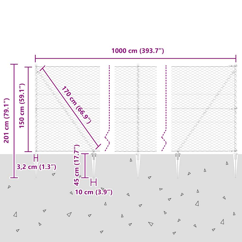 vidaXL Zaunpfosten Grau 10 x 1,5 m (50 mm Maschenweite) Stahl und PVC
