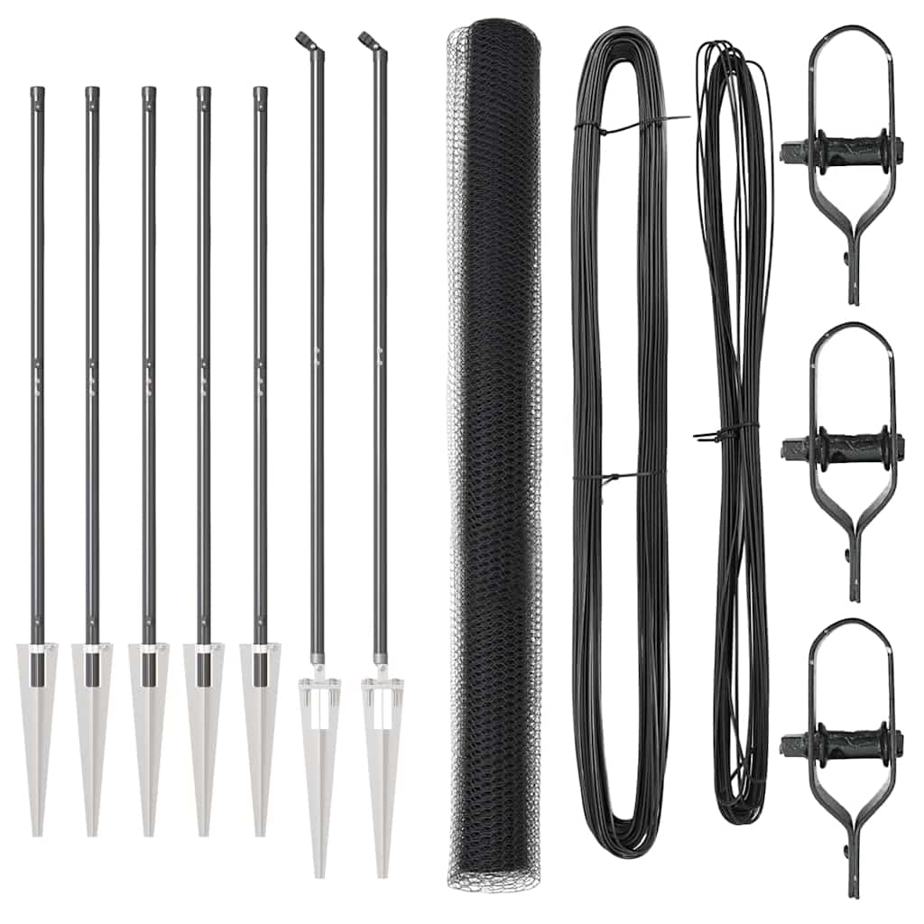 Zaunpfosten Grau 10 x 1,6 m (13 mm Netz) Stahl und PVC