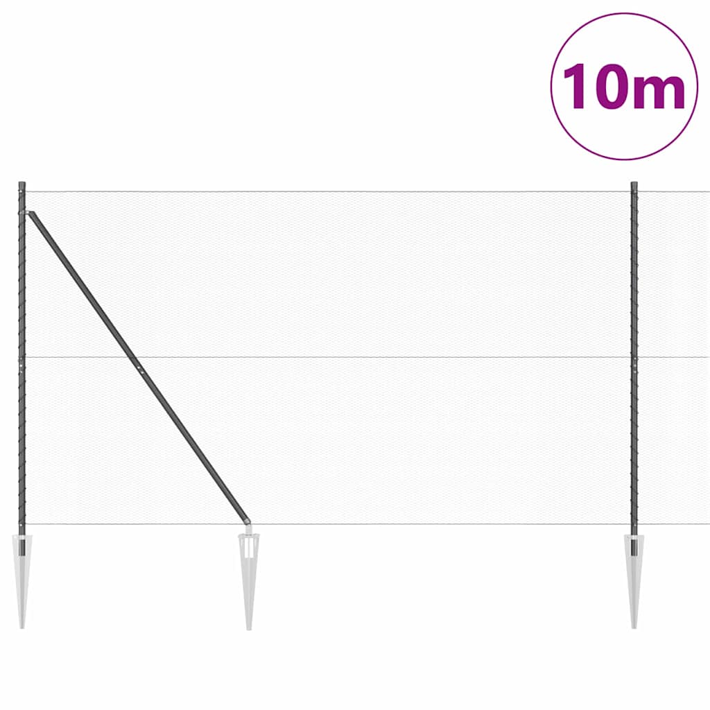 Zaunpfosten Grau 10 x 1,6 m (13 mm Netz) Stahl und PVC