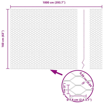 vidaXL Zaunpfosten Grau 10 x 1,6 m (50 mm Maschenweite) Stahl und PVC