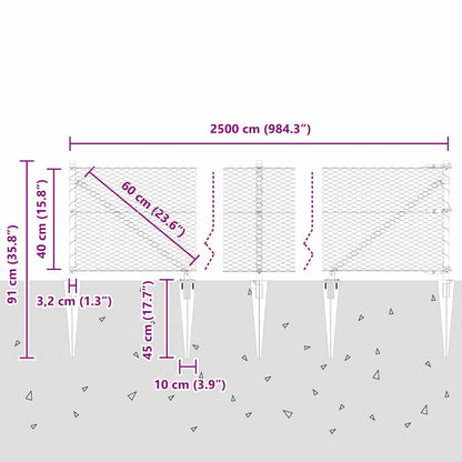 vidaXL Zaunpfosten Grau 25 x 0,4 m (25 mm Masche) Stahl und PVC