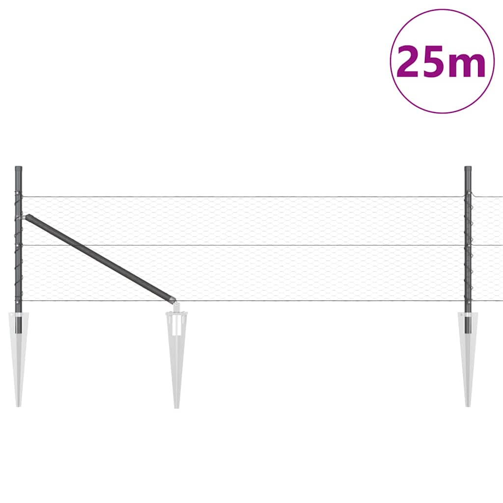 vidaXL Zaunpfosten Grau 25 x 0,4 m (25 mm Masche) Stahl und PVC