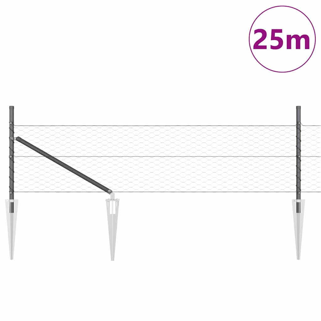vidaXL Zaunpfosten Grau 25 x 0,4 m (36 mm Maschen) Stahl und PVC