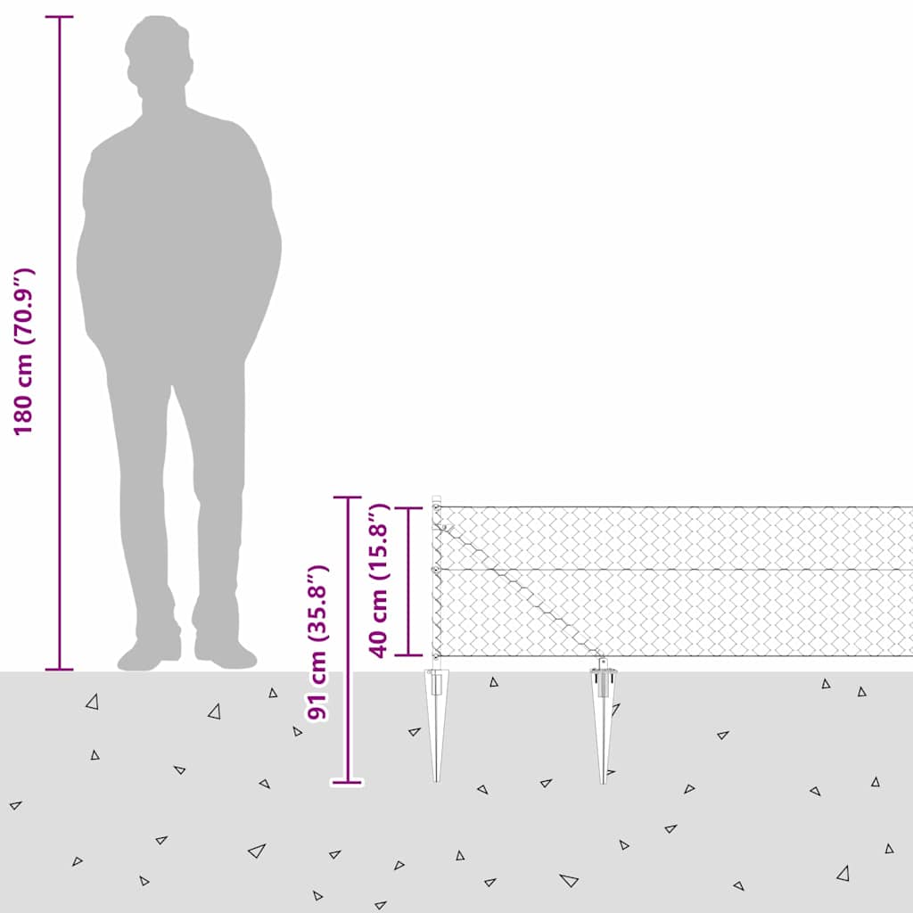 vidaXL Zaunpfosten Grau 25 x 0,4 m (50 mm Mesh) Stahl und PVC
