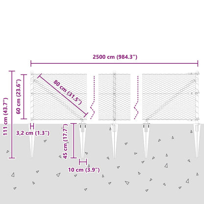 vidaXL Zaunpfosten Grau 25 x 0,6 m (25 mm Maschenweite) Stahl und PVC