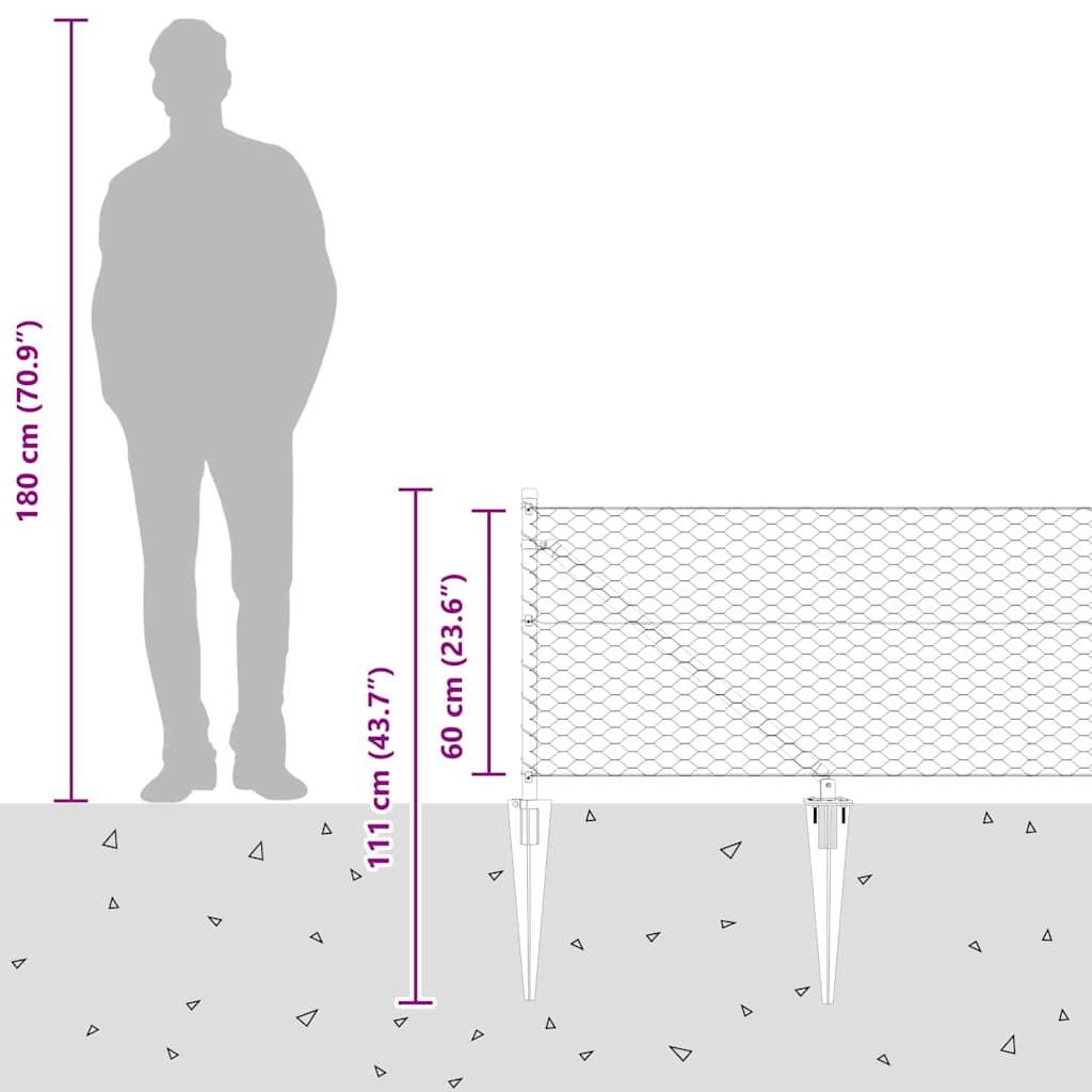 vidaXL Zaunpfosten Grau 25 x 0,6 m (36 mm Maschen) Stahl und PVC