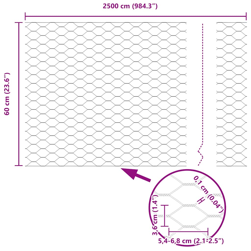 vidaXL Zaunpfosten Grau 25 x 0,6 m (36 mm Maschen) Stahl und PVC