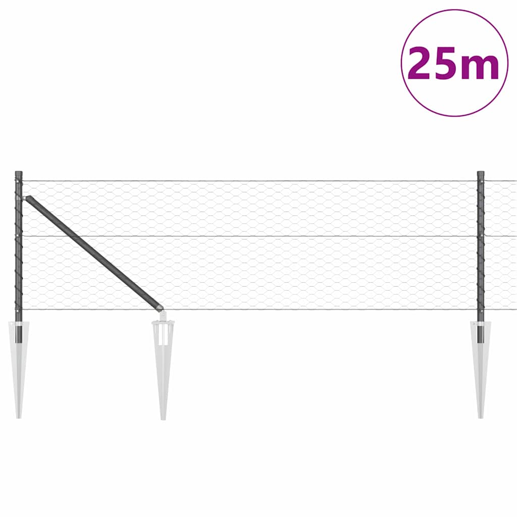 vidaXL Zaunpfosten Grau 25 x 0,6 m (36 mm Maschen) Stahl und PVC
