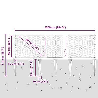 vidaXL Zaunpfosten Grau 25 x 0,6 m (50 mm Maschen) Stahl und PVC