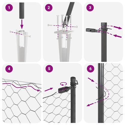 Zaunpfosten Grau 25 x 0,8 m (13 mm Mesh) Stahl und PVC